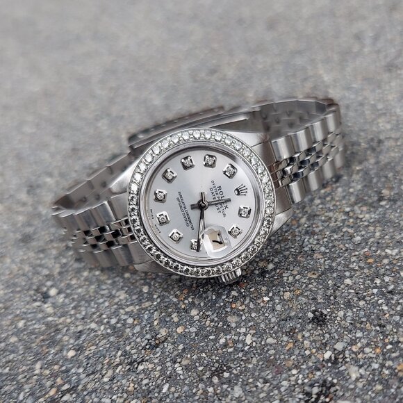Rolex ladies 26mm Datejust Silver diamond jubilee steel main image 5